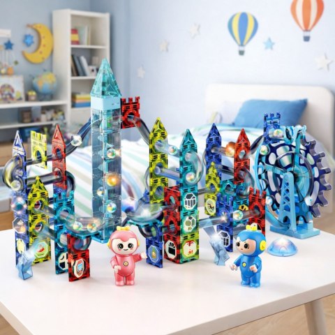 Zestaw Klocki Magnetyczne Tor Kulkowy Koło Młyńskie 118 el.