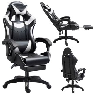Fotel Gamingowy LEAN Obrotowy Biurowy Z Podnóżkiem Poduszki Czarno-Biały