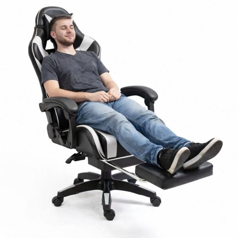 Fotel Gamingowy LEAN Obrotowy Biurowy Z Podnóżkiem Poduszki Czarno-Biały