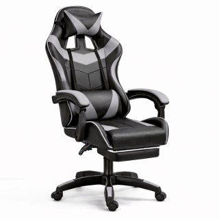 Fotel Gamingowy LEAN Obrotowy Biurowy Z Podnóżkiem Poduszki Czarno-Szary