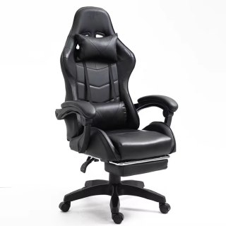 Fotel Gamingowy LEAN Obrotowy Biurowy Z Podnóżkiem Poduszki Czarny