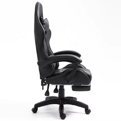 Fotel Gamingowy LEAN Obrotowy Biurowy Z Podnóżkiem Poduszki Czarny