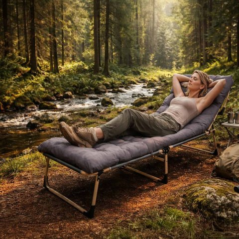 Łóżko turystyczne składane polowe biznesowe 193 cm ciemny szary