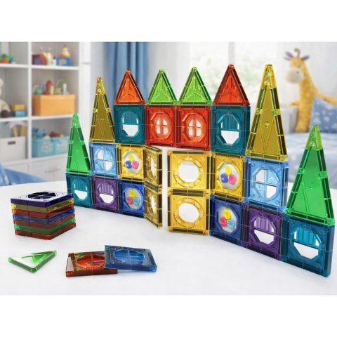 Zestaw Klocki Magnetyczne Konstrukcyjne 3D Okienka Panele Kolorowe 56 el.