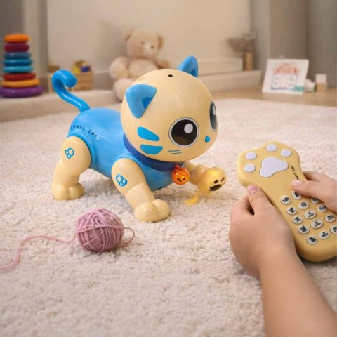 Kot kotek interaktywny zdalnie sterowany na pilota RC robot skacze niebieski