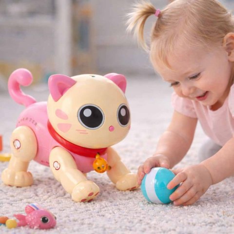 Kot kotek interaktywny zdalnie sterowany na pilota RC robot skacze różowy