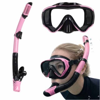 Maska do snurkowania okulary rurka fajka zestaw różowo-czarny
