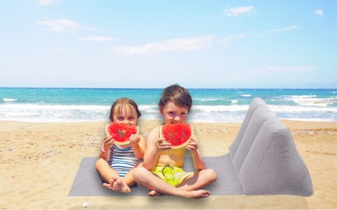 Leżak plażowy mata plażowa z oparciem składany dmuchany szary Leżak plażowy mata plażowa z oparciem składany dmuchany szary