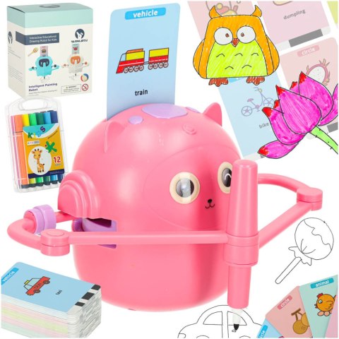 Robot edukacyjny interaktywny nauka rysowania pisania zestaw fiszki mazaki różowy Robot edukacyjny interaktywny nauka rysowania pisania zestaw fiszki mazaki różowy