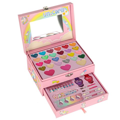Kuferek zestaw kosmetyków do makijażu i paznokci makeup kosmetyki cienie lakiery szuflady jednorożec Kuferek zestaw kosmetyków do makijażu i paznokci makeup kosmetyki cienie lakiery szuflady jednorożec