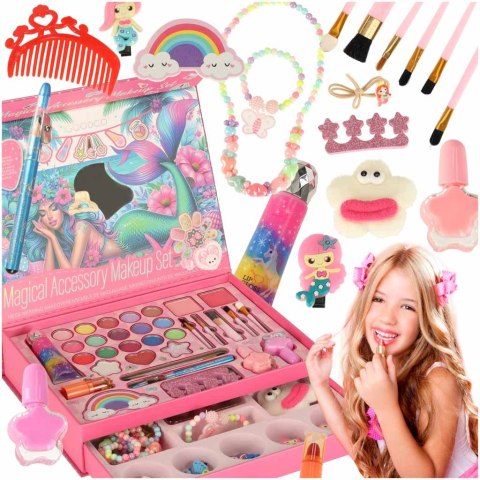 Kuferek zestaw kosmetyków do makijażu i paznokci makeup kosmetyki cienie lakiery szuflady syrenka Kuferek zestaw kosmetyków do makijażu i paznokci makeup kosmetyki cienie lakiery szuflady syrenka