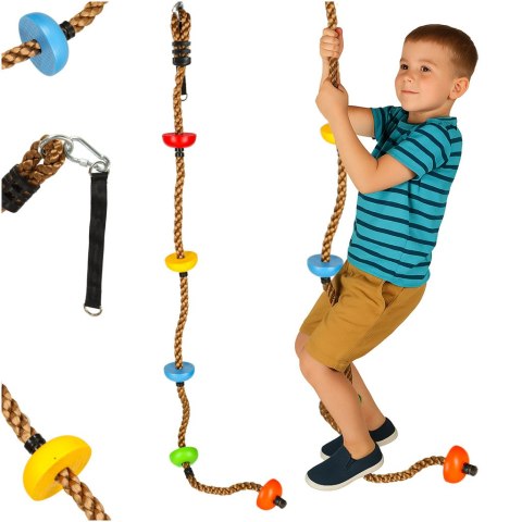 Lina do wspinaczki huśtawka sznur wspinaczkowy z węzłami platformami 200cm Lina do wspinaczki huśtawka sznur wspinaczkowy z węzłami platformami 200cm